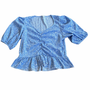 Cubus Women’s Blue Floral Ruched Peplum Top